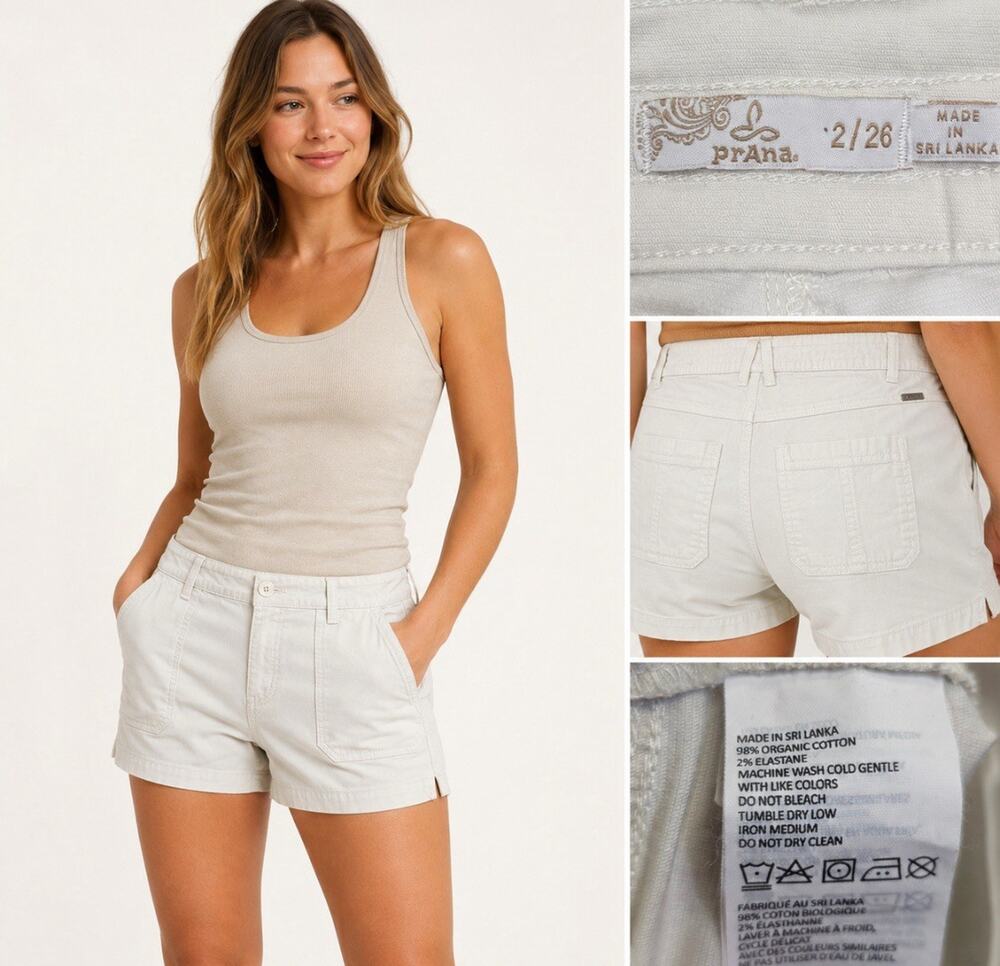 Gorpcore Coastal prAna Women's Utility Shorts Sz 2 Ivory Organic Cotton Outdoor